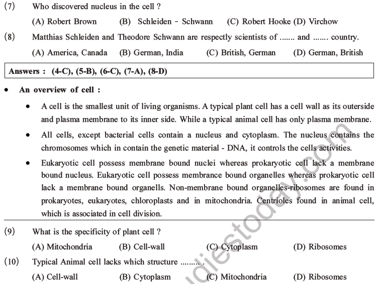 NEET Biology Cell Structure and Function MCQs Set B, Multiple Choice